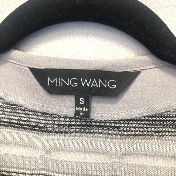 Ming Wang Knit Open Front Jacket Womens Small Gray Black Chiffon Back 3/4 Sleeve - Picture 3 of 16